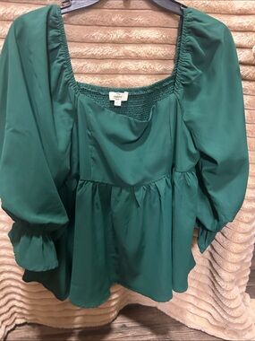 Ever New Teal Green Puff-Sleeve Peasant Top